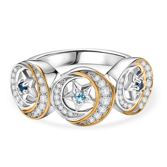 GP Celestial Kollektion - AA Blauer Apatit, Blauer Saphir Ring 925 Silber Rhodiniert und 750 Gelbgold Vermeil (Größe 21.00) ca. 0.55 ct