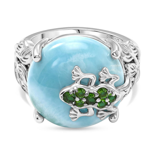 GP - Larimar, Natürlicher Chromdiopsid Ring 925 Silber rhodiniert (Größe 17.00) ca. 16,60 ct