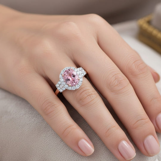 LUXURIANT (10-16 Werktage Lieferzeit) 3,36 ct. AAA Rosa Morganit und Labor Diamant Ring in 417 Roségold
