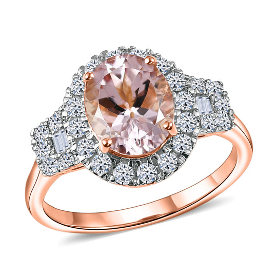 LUXURIANT (10-16 Werktage Lieferzeit) 3,36 ct. AAA Rosa Morganit und Labor Diamant Ring in 417 Roségold