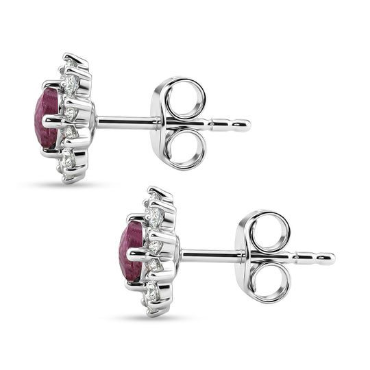Afrikanischer Rubin (Fissure gefüllt), Weißer Zirkon Ohrringe 925 Silber Platiniert ca. 1.44 ct