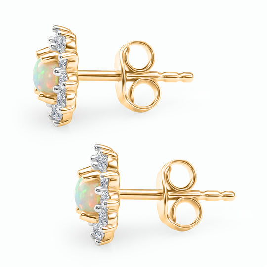 Natürlicher, äthiopischer Welo Opal, Weißer Zirkon Ohrringe 925 Silber Vergoldet ca. 1.03 ct