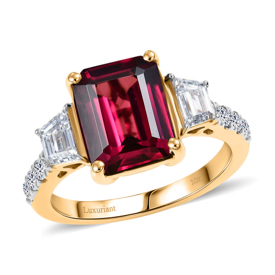 LUXURIANT (10-16 Werktage Lieferzeit) 4,25 ct. AAA Malawi Magenta Granat und Labor Diamant Ring in 417 Gold