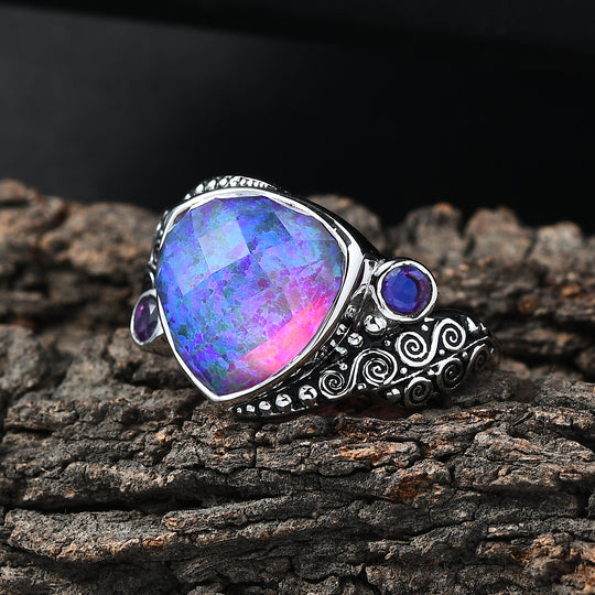 Sajen Silber - Opal Dublett, Regenbogen Lavendel Ring 925 Silber rhodiniert (Größe 17.00) ca. 6.19 ct