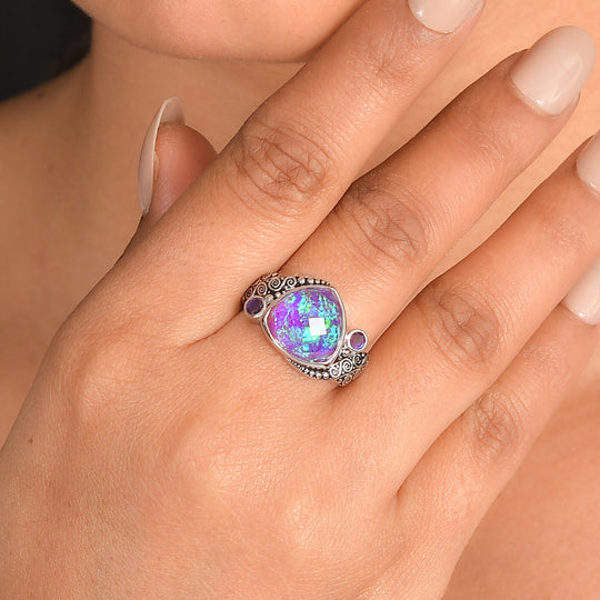 Sajen Silber - Opal Dublett, Regenbogen Lavendel Ring 925 Silber rhodiniert (Größe 17.00) ca. 6.19 ct