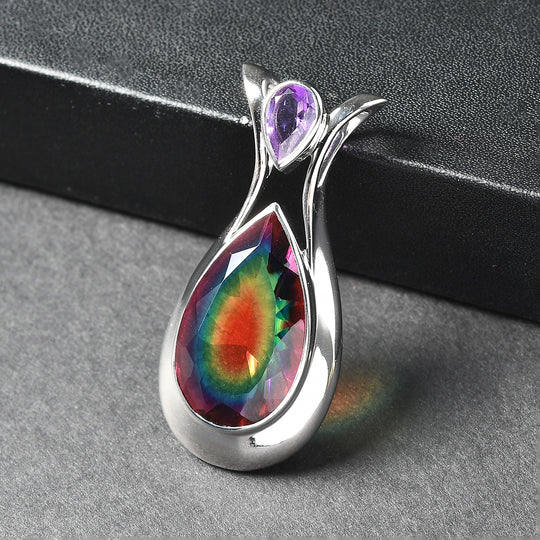 Sajen Silber - Himmlischer Quarz, Afrikanischer Amethyst Anhänger 925 Silber rhodiniert ca. 21.06 ct