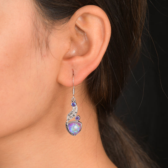 Sajen Silber - Opal Dublett, Regenbogen Lavendel Ohrringe 925 Silber rhodiniert ca. 9.73 ct