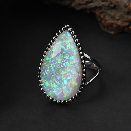 Sajen Silber-Opal Dublett Ring 925 Silber rhodiniert (Größe 19.00) ca. 18.89 ct