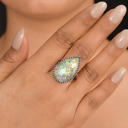 Sajen Silber-Opal Dublett Ring 925 Silber rhodiniert (Größe 19.00) ca. 18.89 ct
