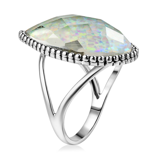 Sajen Silber-Opal Dublett Ring 925 Silber rhodiniert (Größe 19.00) ca. 18.89 ct