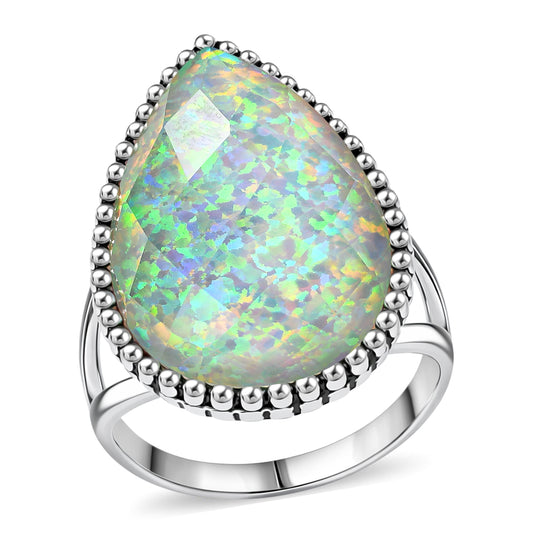 Sajen Silber-Opal Dublett Ring 925 Silber rhodiniert (Größe 19.00) ca. 18.89 ct