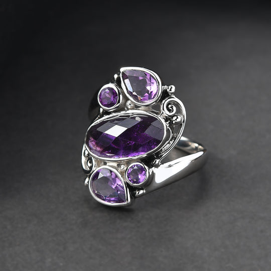 Sajen Silber - Afrikanischer Amethyst Ring 925 Silber rhodiniert (Größe 19.00) ca. 3.98 ct