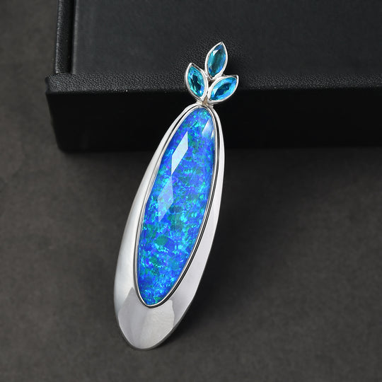 Sajen Silber - Opal Dublett, Paraiba Quarz Triplette Anhänger 925 Silber rhodiniert ca. 19.30 ct