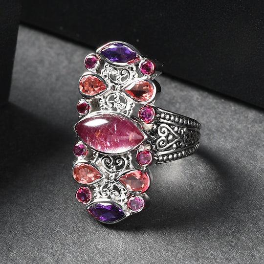 Sajen Silber-Quarz Dublett Himmlischer Rubin, Regenbogen mystischen Quarz Ring 925 Silber rhodiniert (Größe 19.00) ca. 4.70 ct