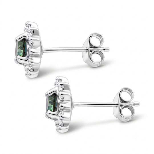 D'Joy Paraiba Moissanit und Moissanit Halo Ohrringe, 925 Silber rhodiniert - 1,27 ct.