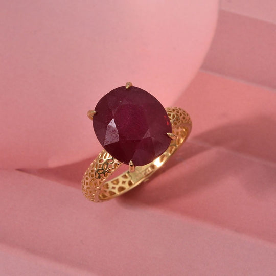 D'Joy AAA Afrikanischer Rubin (Fissure gefüllt) Ring 925 Silber 750 Gelbgold Vermeil (Größe 20.00) ca. 8,80 ct