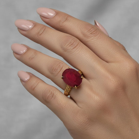 D'Joy AAA Afrikanischer Rubin (Fissure gefüllt) Ring 925 Silber 750 Gelbgold Vermeil (Größe 20.00) ca. 8,80 ct