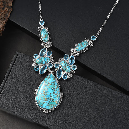 Sajen Silber - Türkis Halskette ca. 45 cm 925 Silber rhodiniert ca. 83.90 ct