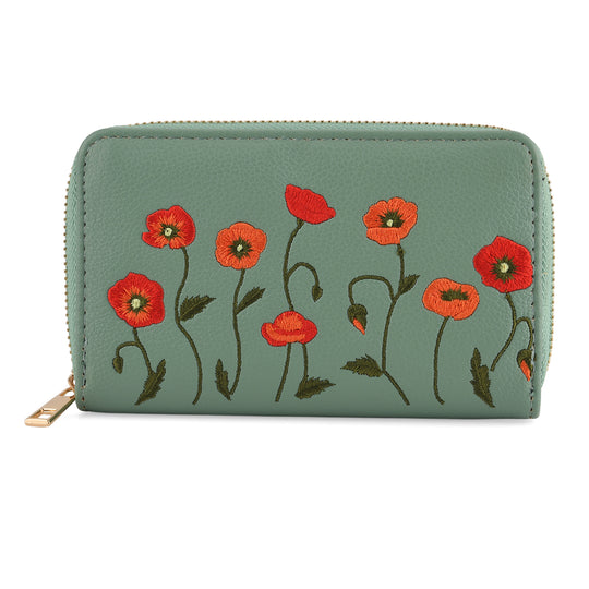 Blumen Design Geldbörse mit RFID Schutz, PU Leder, 16 x 3 x 10 cm, Hellgrün