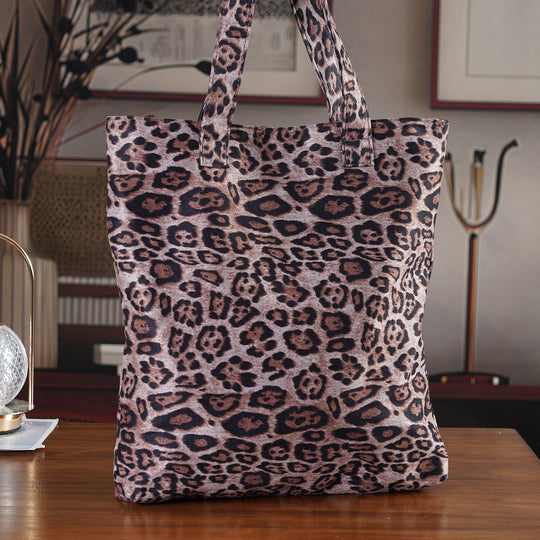 Leopardenmuster Shopper mit Reißverschluss, Polyester, 40 x 5,5 x 39 cm, Grau