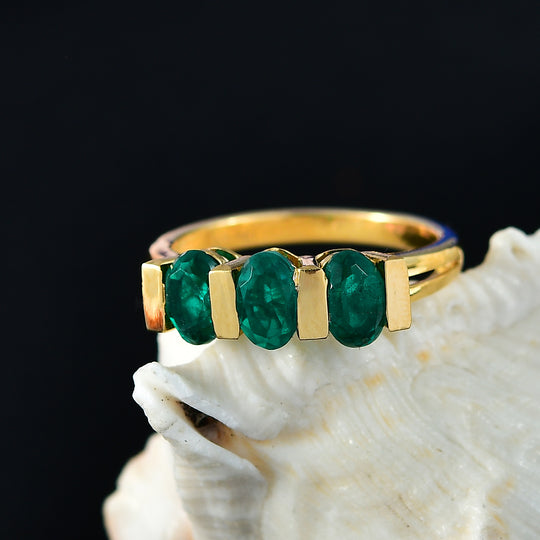 D'Joy - Dreifacher Glanz Smaragd-Quarz Triplette Ring 925 Silber 750 Gelb Vergoldet (Größe 20.00) ca. 1.69 ct