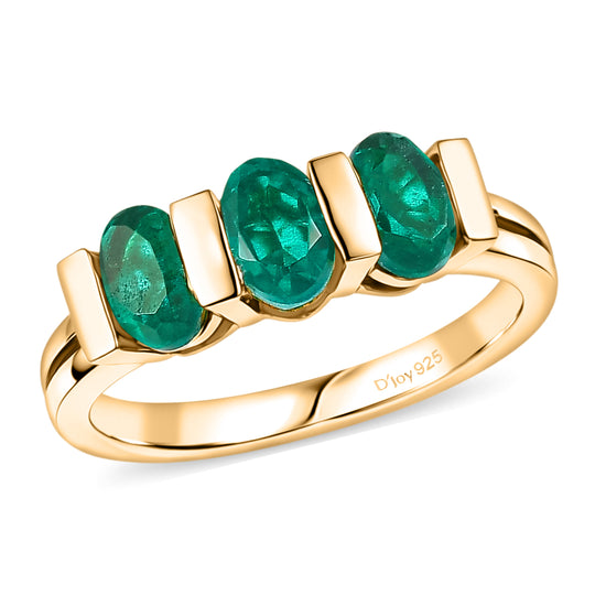 D'Joy - Dreifacher Glanz Smaragd-Quarz Triplette Ring 925 Silber 750 Gelb Vergoldet (Größe 20.00) ca. 1.69 ct