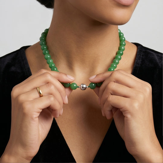 D'Joy Grüne Jade Halskette ca. 50 cm 925 Silber Rhodiniert (gefärbte) ca. 300.00 ct