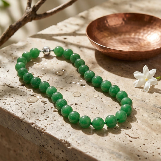 D'Joy Grüne Jade Halskette ca. 50 cm 925 Silber Rhodiniert (gefärbte) ca. 300.00 ct