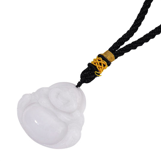 Natürlicher burmesischer Jadeit Typ A Hängedekoration mit lachendem Buddha, 45mm - 177,50 ct.