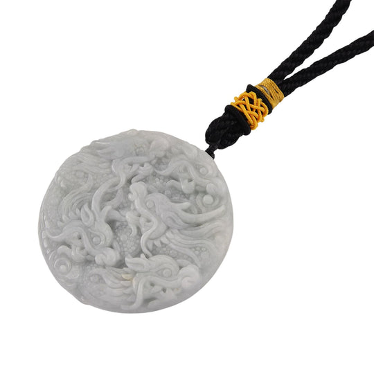 One piece approx 45mm carving Double dragon Burmese Type A Natural Jadeit hanging décor