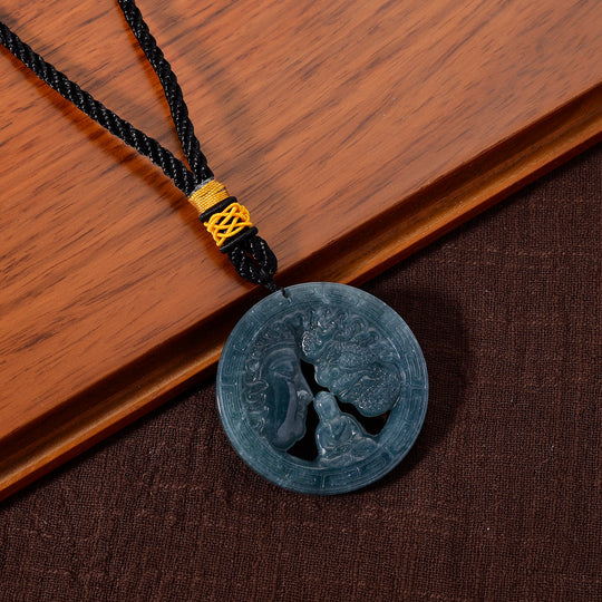 One piece approx 45mm carving Angry & Happy face with buddha balance in center Type A Olmec Jadeite hanging décor