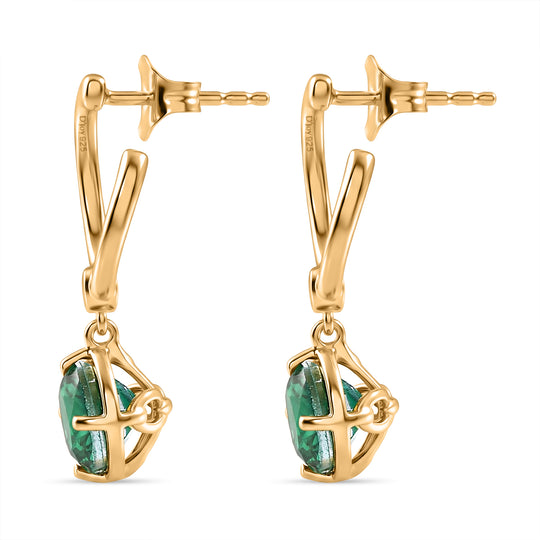 D'Joy Smaragd-Quarz Triplette, Weißer Zirkon Ohrringe 925 Silber 750 Gelb Vergoldet ca. 3,12 ct.