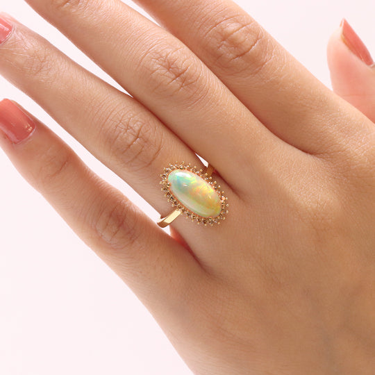 LUXURIANT - AAA Natürlicher, äthiopischer Welo Opal, Lab Grown Roter Diamant Ring 925 Silber 750 Gelbgold Vermeil (Größe 20.00) ca. 3.77 ct