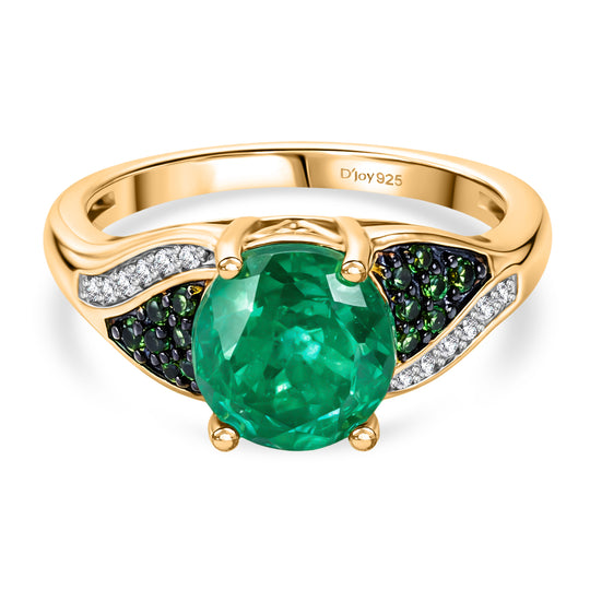 D'Joy - Doppelte Flamme Smaragd-Quarz Triplette, Natürlicher Chromdiopsid Ring 925 Silber 750 Gelbgold Vermeil (Größe 20.00) ca. 2.65 ct