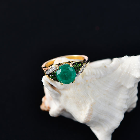 D'Joy - Doppelte Flamme Smaragd-Quarz Triplette, Natürlicher Chromdiopsid Ring 925 Silber 750 Gelbgold Vermeil (Größe 20.00) ca. 2.65 ct
