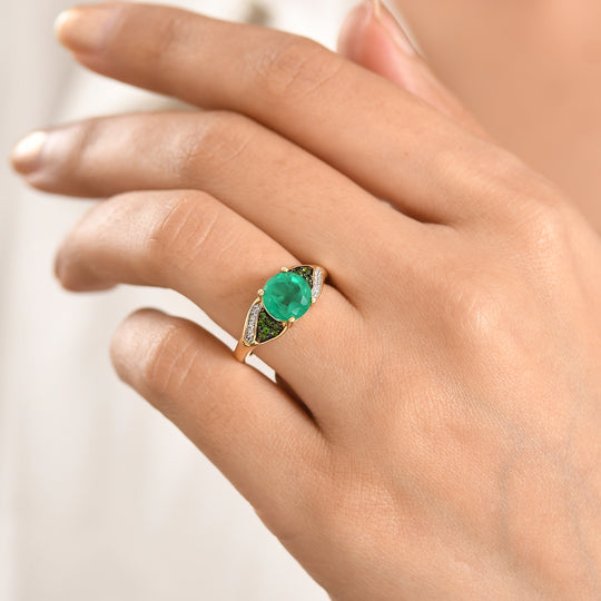 D'Joy - Doppelte Flamme Smaragd-Quarz Triplette, Natürlicher Chromdiopsid Ring 925 Silber 750 Gelbgold Vermeil (Größe 20.00) ca. 2.65 ct