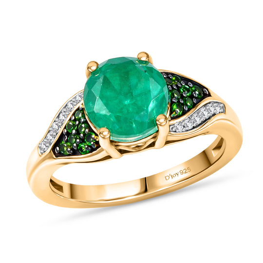 D'Joy - Doppelte Flamme Smaragd-Quarz Triplette, Natürlicher Chromdiopsid Ring 925 Silber 750 Gelbgold Vermeil (Größe 20.00) ca. 2.65 ct