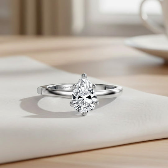 LUXURIANT DIAMOND - Lab Grown Diamant (Tropfen) VS-EF SGL zertifiziert Ring 925 Silber rhodiniert (Größe 17.00) ca. 1.00 ct
