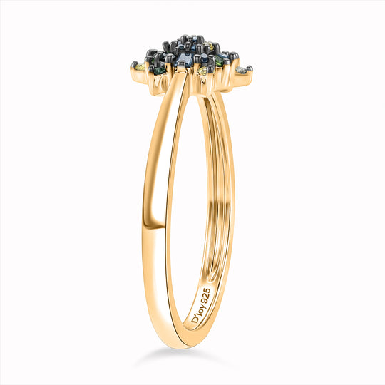 D'Joy Blauer Diamant, Roter Diamant Ring 925 Silber 750 Gelbgold vermeil (Größe 20.50) ca. 0.16 ct