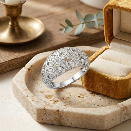Weißer Zirkonia Ring Nickelfreies Messing, Silbefarben, (Größe 20.00) 2.00 ct
