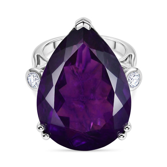 LUXURIANT DIAMOND - AAA Afrikanischer Amethyst, Lab Grown Diamant Ring 925 Silber Rhodiniert (Größe 18.00) ca. 25.32 ct