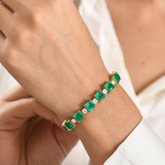 D'Joy Smaragd-Quarz Triplette, Moissanit Armband ca. 19 cm 925 Silber 750 Gelbgold Vermeil ca. 30.00 ct