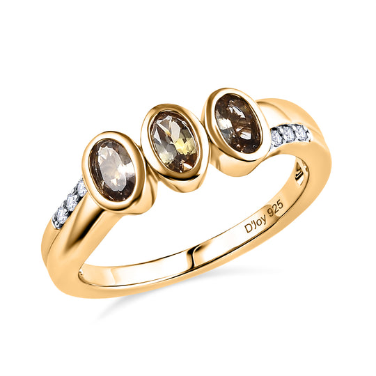 D'Joy AA Natürlicher goldener Tansanit, Weißer Zirkon Ring 925 Silber 750 Vergoldet (Größe 17.00) ca. 0.77 ct