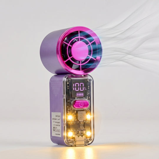 LIVMORE Hochgeschwindigkeits-Taschenventilator, LED-Licht, 3000mAh Akku, 6 Geschwindigkeitsstufen, Lila