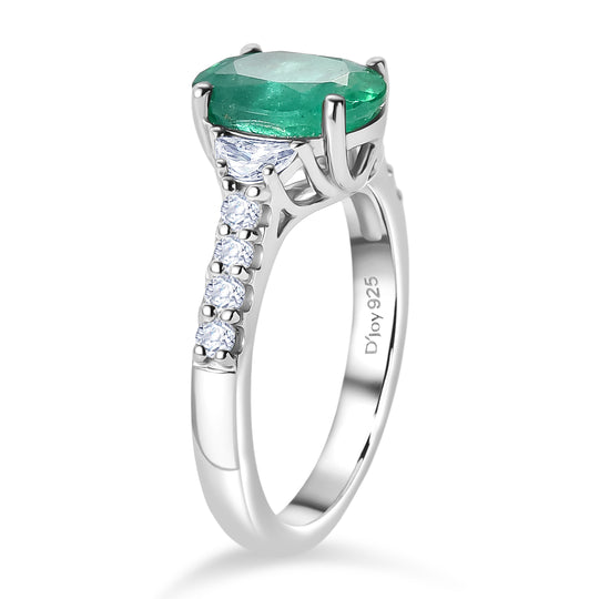 D'Joy AA Kagem Sambischer Smaragd, Moissanit Ring 925 Silber Rhodiniert (Größe 17.00) (10-16 Werktage Lieferzeit) ca. 2,35 ct