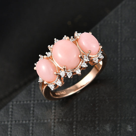 D'Joy AA Rosa Opal, Weißer Zirkon Ring 925 Silber 750 Roségold Vermeil (Größe 18.00) ca. 3.38 ct