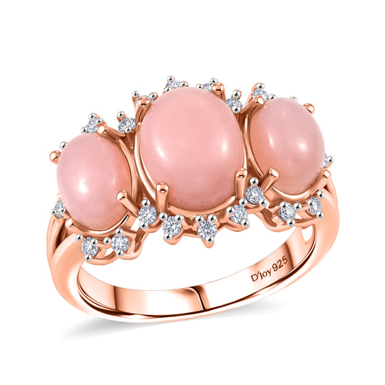 D'Joy AA Rosa Opal, Weißer Zirkon Ring 925 Silber 750 Roségold Vermeil (Größe 18.00) ca. 3.38 ct