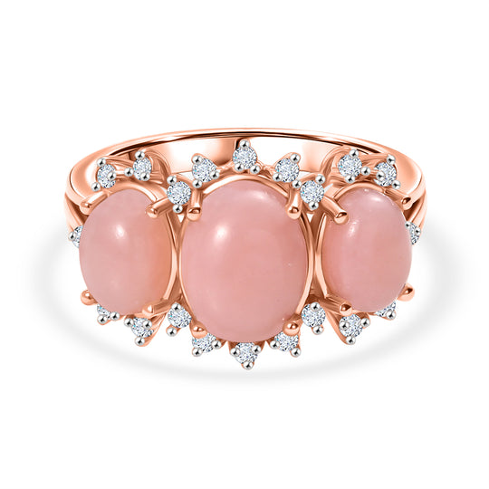 D'Joy AA Rosa Opal, Weißer Zirkon Ring 925 Silber 750 Roségold Vermeil (Größe 18.00) ca. 3.38 ct