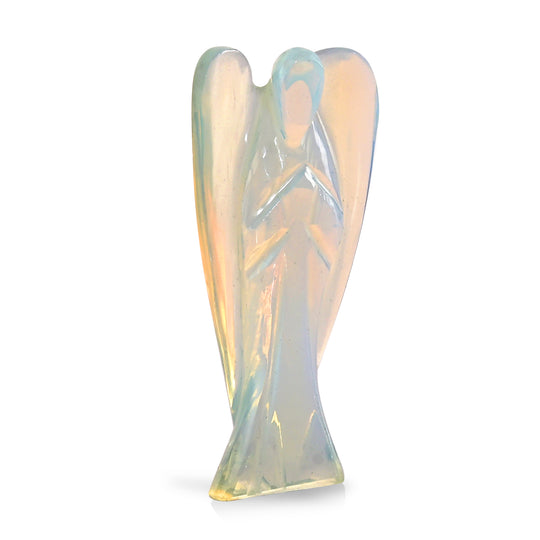 LIVMORE Handgeschnitzte Schutzengel Figur Opalit ca. 7,62 cm Hellblau