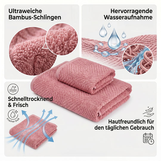 LIVMORE Bambus-Handtuch-Set mit Baumwoll-Grundgewebe, unifarben, 3-teilig, Lila